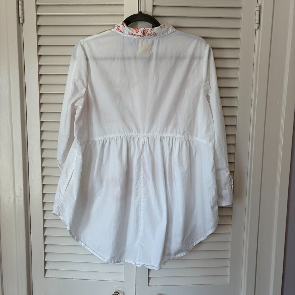 Anthropologie Maeve Patchwork Buttondown Tunic medium cotton white pink floral - Picture 6 of 12